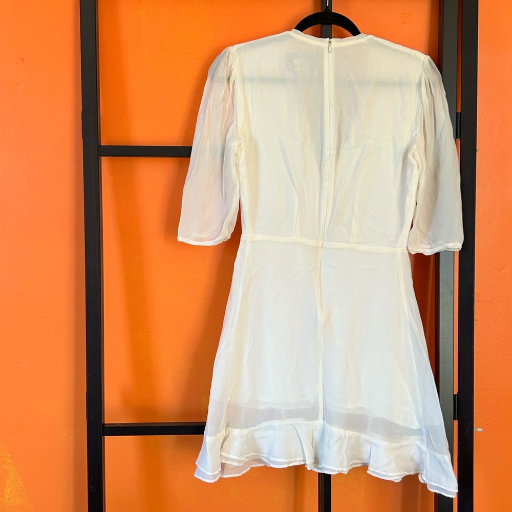 Reformation White Silk Mini Dress | Deep V-Neck Flowy Romantic Dress - Picture 4 of 6